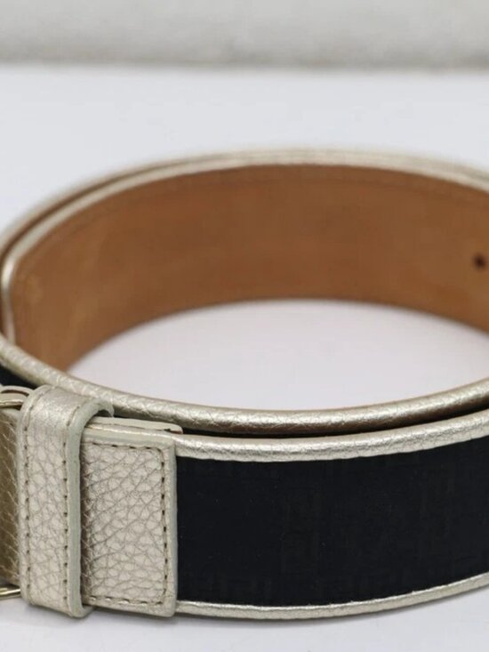 Versace Pewter Gold Leather Mirrored Logo Belt Size 75 CD9584 main image 7